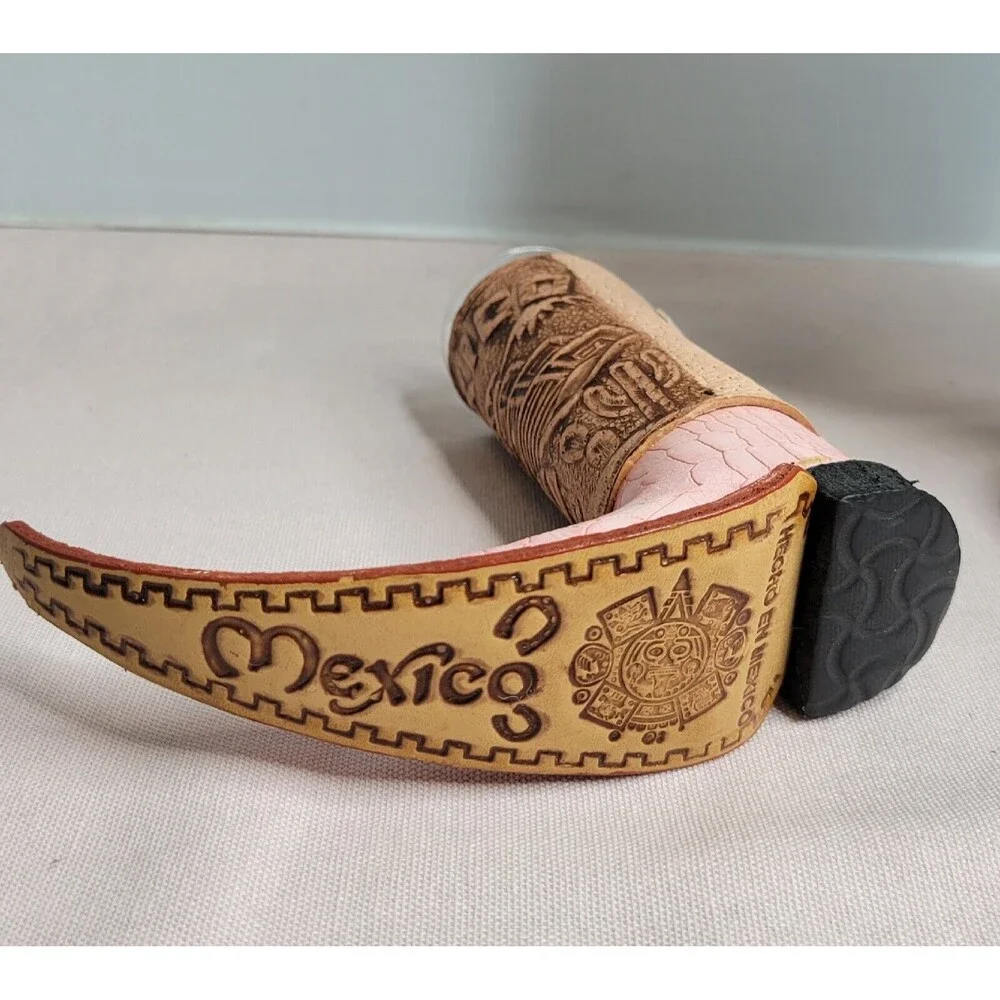 mexican mini leather wrapped boot tequila shots shaped like boot Pink And Brown